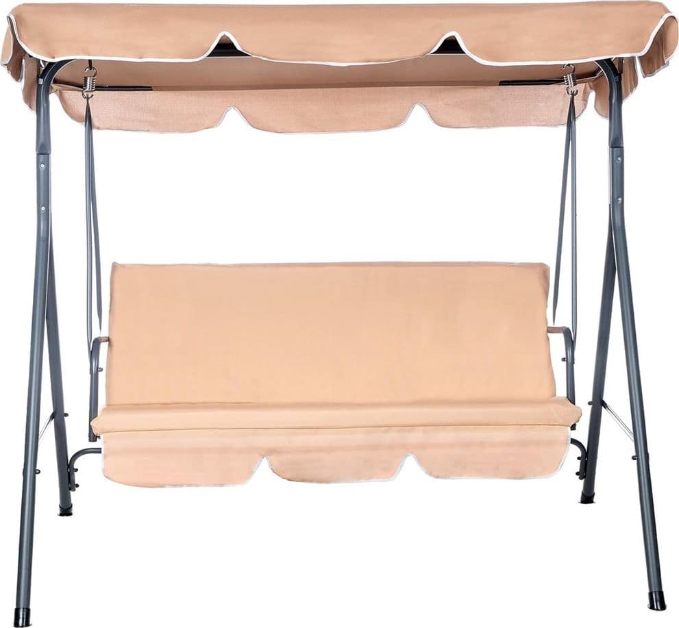 DONDOLO ALTALENA 3 POSTI CON TETTO PARASOLE REGOLABILE PER GIARDINO TERRAZZO BEIGE 349005 - 9
