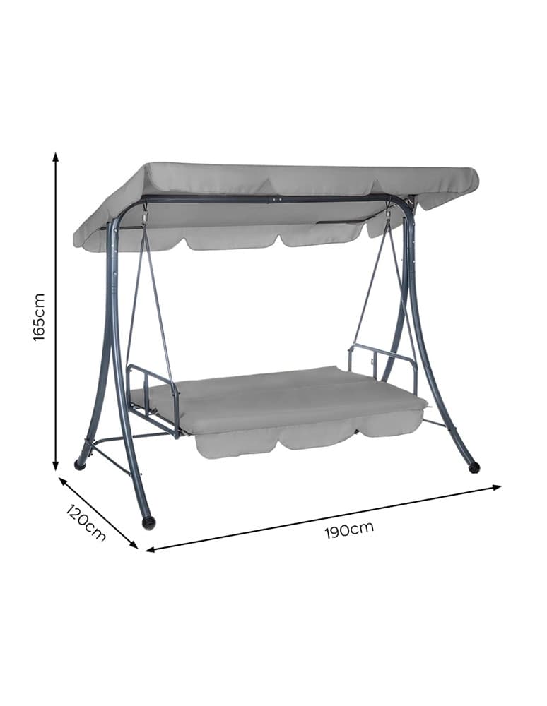DONDOLO LETTO DA GIARDINO 3 POSTI CON TETTUCCIO PARASOLE ORIENTABILE STRUTTURA IN ACCIAIO - 8