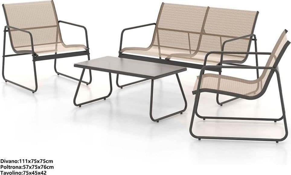 SET GIARDINO SALOTTO DA 4PZ DA ESTERNO CON DIVANO 2 POLTRONE TAVOLINO TORTORA 656003A - 2