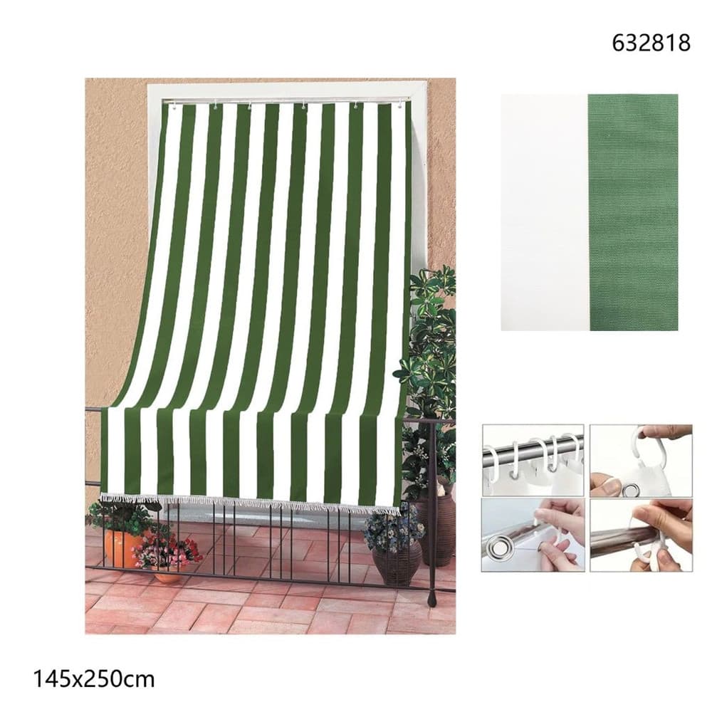 TENDA DA SOLE A RIGHE CON ANELLI PER PORTA ESTERNO BALCONE VERANDA GIARDINO 145X250CM - 17
