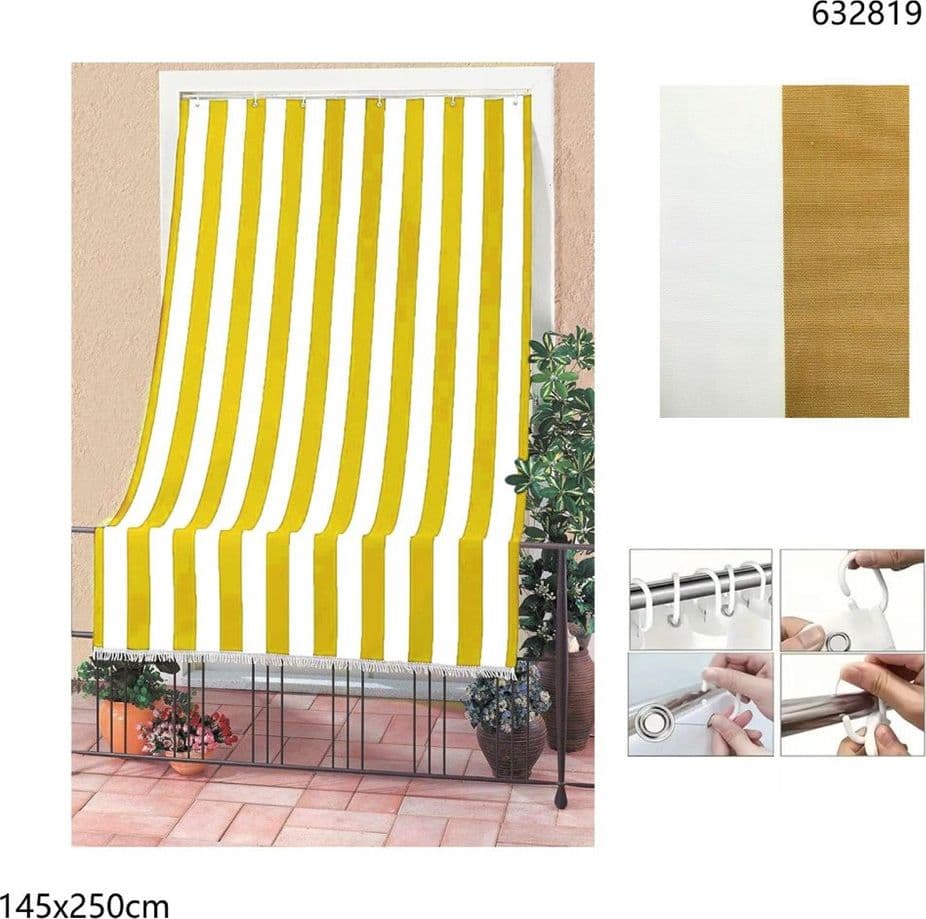 TENDA DA SOLE A RIGHE CON ANELLI PER PORTA ESTERNO BALCONE VERANDA GIARDINO 145X250CM - 10
