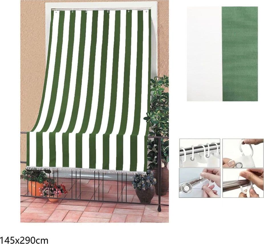 TENDA DA SOLE CON ANELLI A RIGHE PER PORTA ESTERNO BALCONE VERANDA GIARDINO 145X290 CM - 7