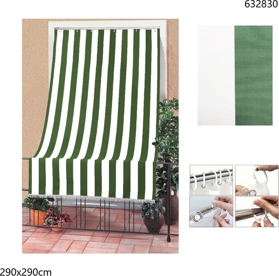 TENDA DA SOLE CON ANELLI A RIGHE PER PORTA ESTERNO BALCONE VERANDA GIARDINO 290X290 CM - 7
