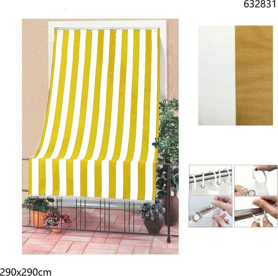 TENDA DA SOLE CON ANELLI A RIGHE PER PORTA ESTERNO BALCONE VERANDA GIARDINO 290X290 CM - 10
