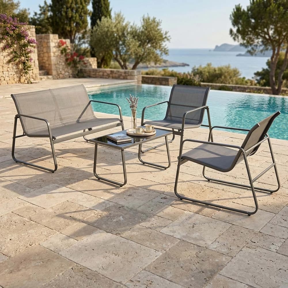 SET GIARDINO SALOTTO DA 4PZ DA ESTERNO CON DIVANO 2 POLTRONE TAVOLINO PER TERRAZZO VERANDA - 15