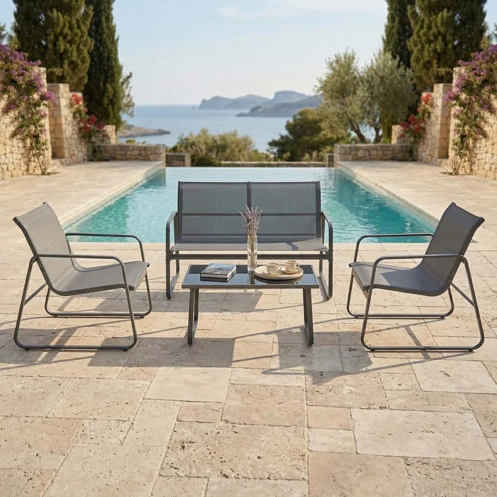SET GIARDINO SALOTTO DA 4PZ DA ESTERNO CON DIVANO 2 POLTRONE TAVOLINO PER TERRAZZO VERANDA - 16