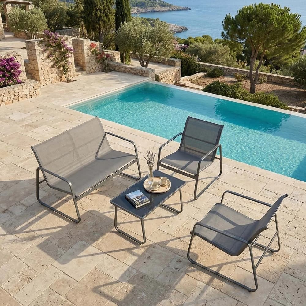 SET GIARDINO SALOTTO DA 4PZ DA ESTERNO CON DIVANO 2 POLTRONE TAVOLINO PER TERRAZZO VERANDA - 17
