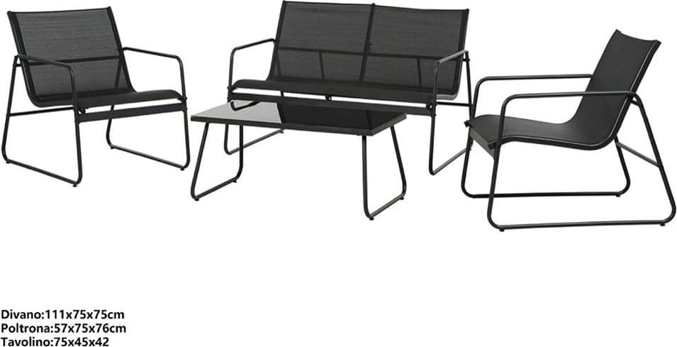 SET GIARDINO SALOTTO DA 4PZ DA ESTERNO CON DIVANO 2 POLTRONE TAVOLINO PER TERRAZZO VERANDA - 3