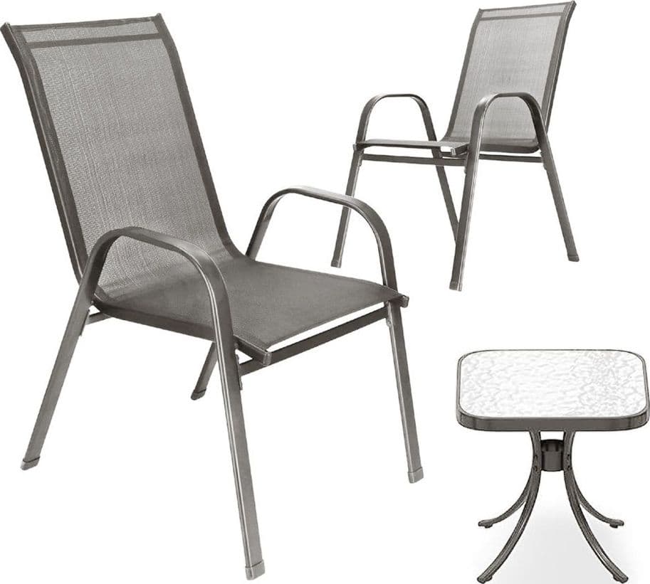 SET DA GIARDINO 3PZ POSITANO 2 SEDIE CON BRACCIOLI TAVOLINO CON PIANO VETRO GRIGIO 529020