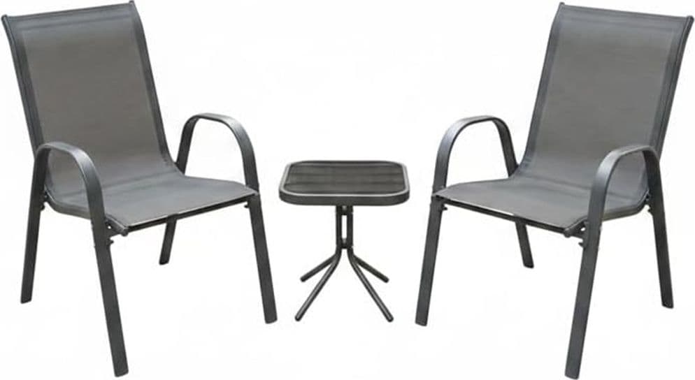 SET DA GIARDINO 3PZ POSITANO 2 SEDIE CON BRACCIOLI TAVOLINO CON PIANO VETRO GRIGIO 529020 - 2