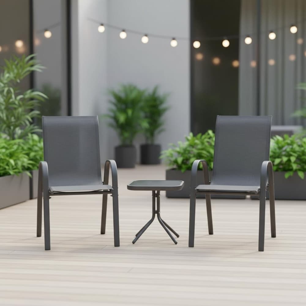 SET DA GIARDINO 3PZ POSITANO 2 SEDIE CON BRACCIOLI TAVOLINO CON PIANO VETRO GRIGIO 529020 - 3