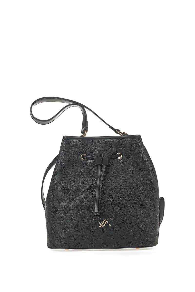 VERDE FASHION | Borsa a secchiello con logo intarsiato - 5