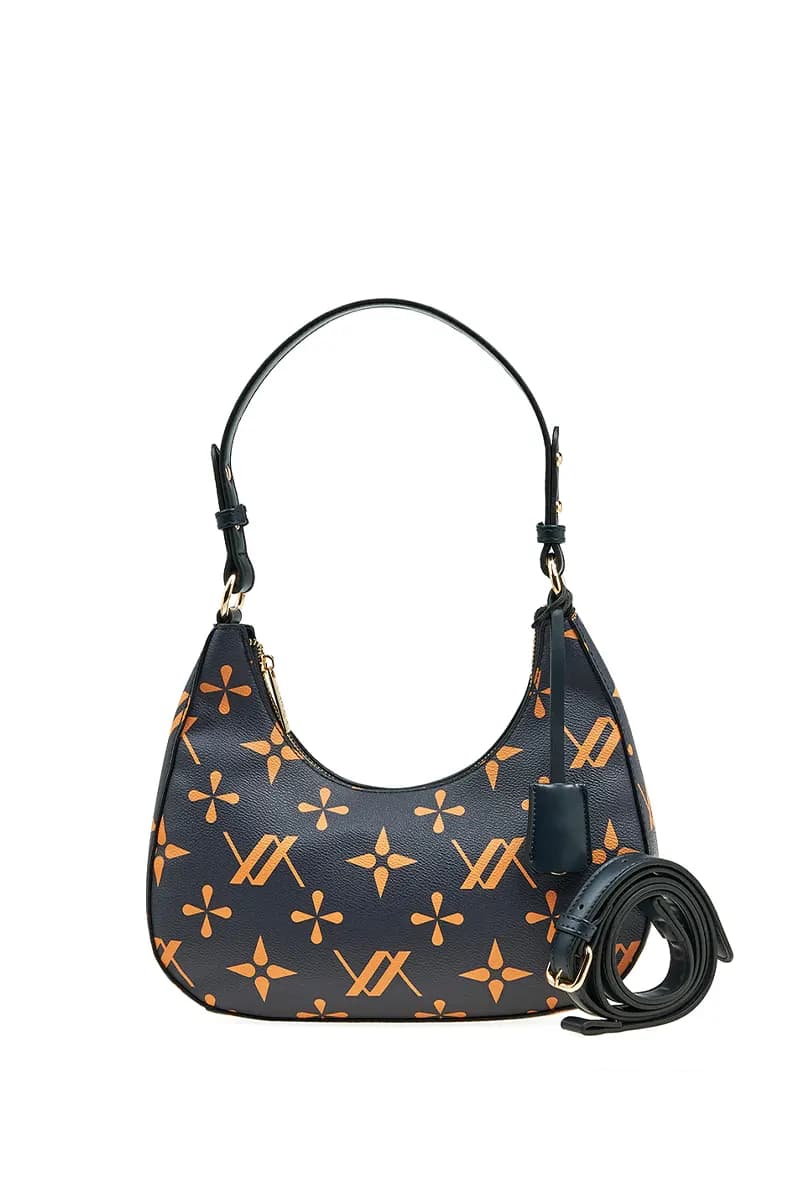 VERDE FASHION | Borsa a spalla mezzaluna trama logo - 3