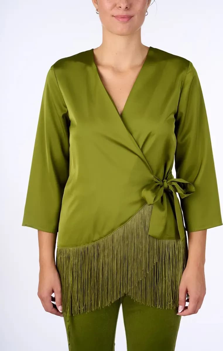 NUALY GLAMOUR | Blusa a portafoglio con frange - 2