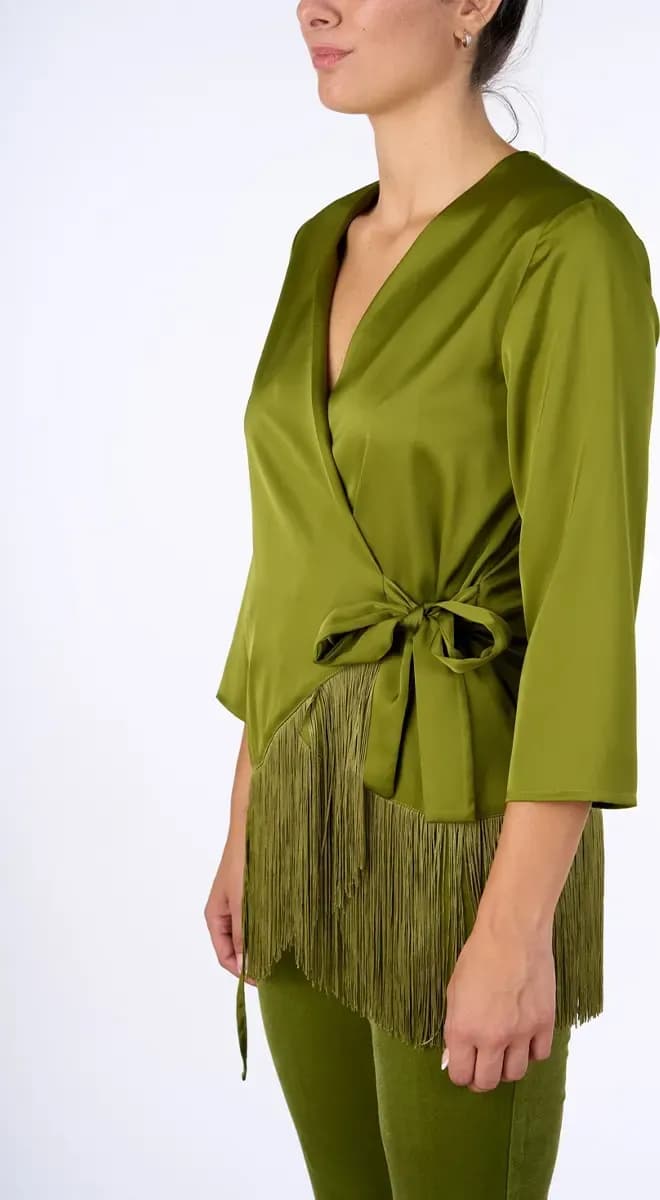 NUALY GLAMOUR | Blusa a portafoglio con frange - 4