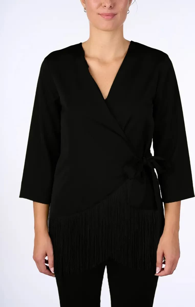 NUALY GLAMOUR | Blusa a portafoglio con frange - 5