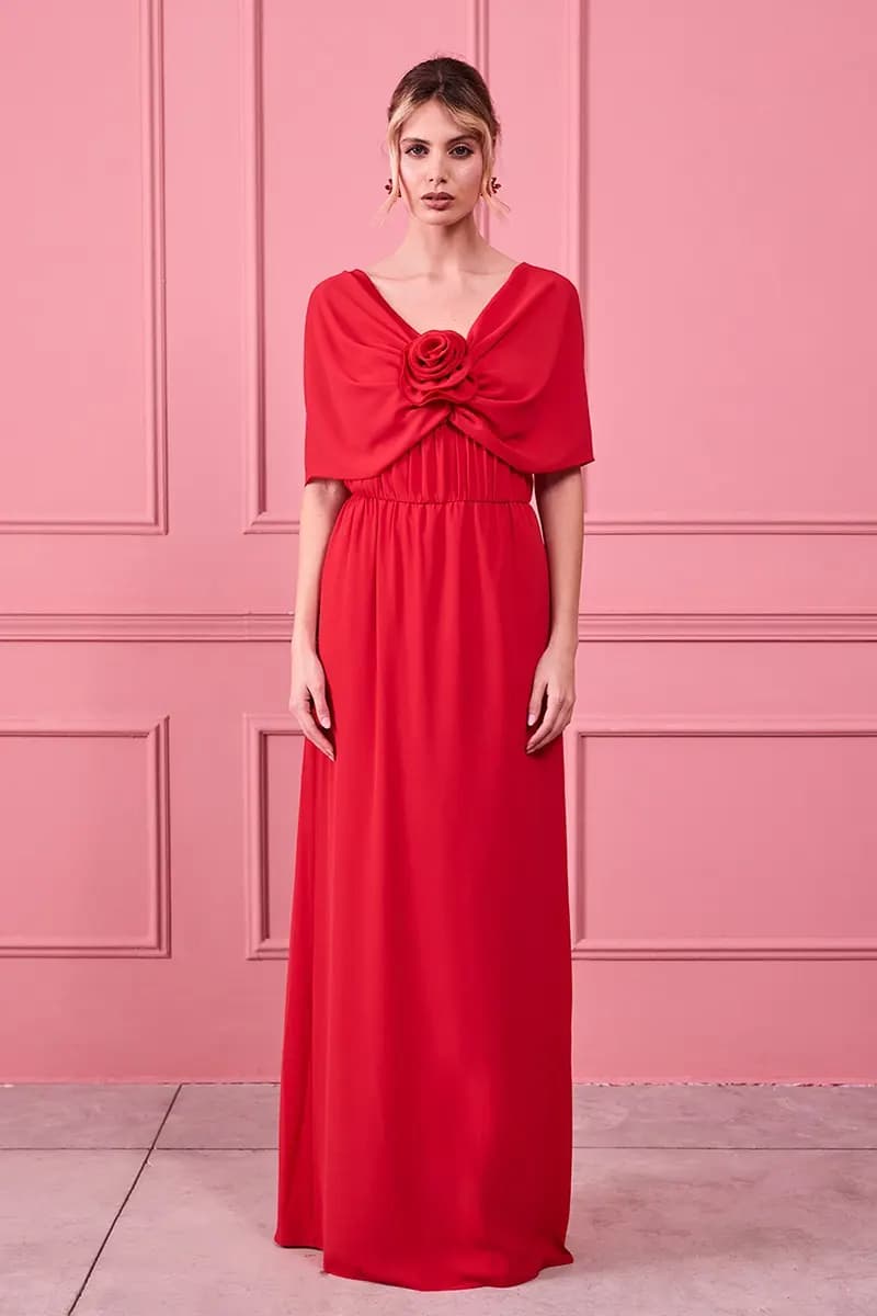 NUALY GLAMOUR | Abito lungo con rosa - 1