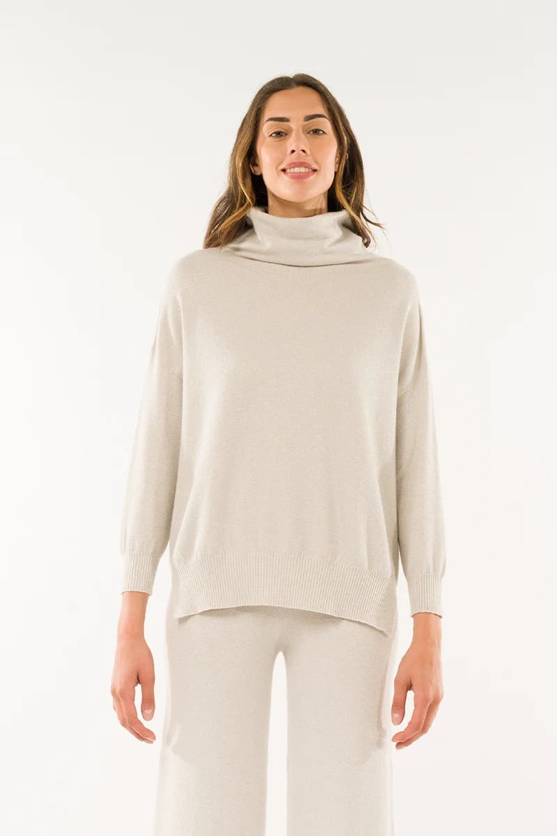 KONTATTO | Maglia collo alto spacchi lurex - 3
