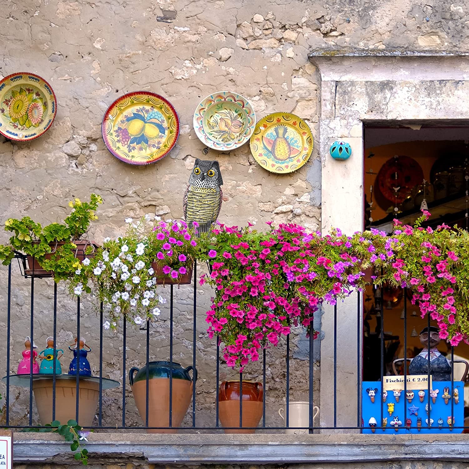 Spaventa passeri repellente per giardino e balcone Figura a forma di Gufo - 3
