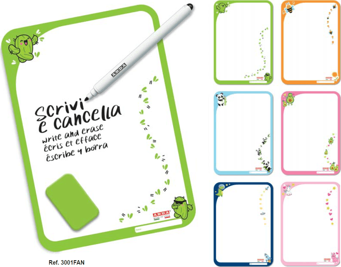 Arda - Lavagnetta cancellabile bifacciale Fancy - Scrivi & Cancella Assortito -18x25 cm - (3001FAN)