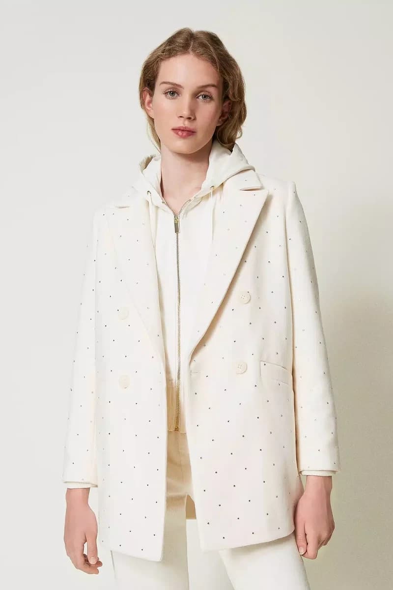 TWINSET | Cappotto caban in panno con strass - 7
