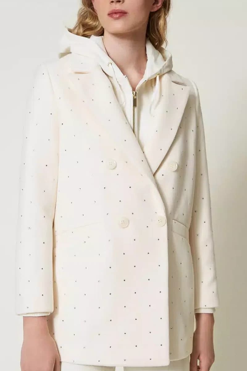 TWINSET | Cappotto caban in panno con strass - 4