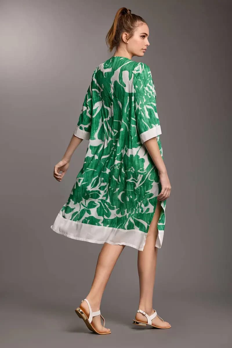 ICONIQUE | Kaftano scollo v con spacco fantasia tropical - 3