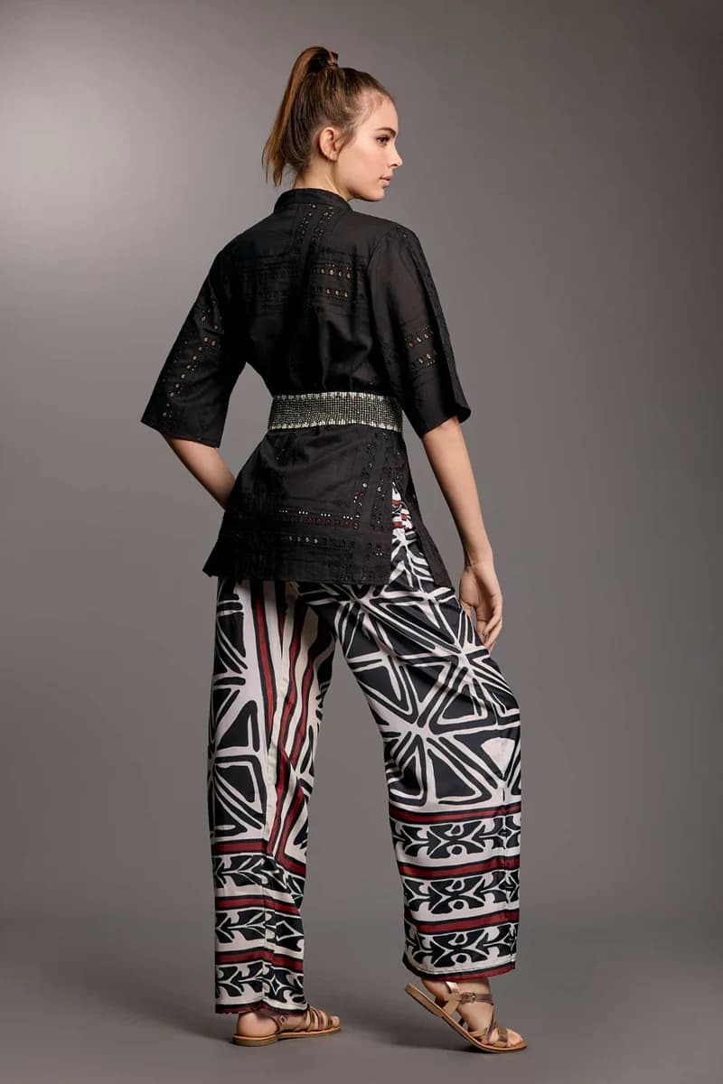 ICONIQUE | Pantalone palazzo fantasia geometrica - 3