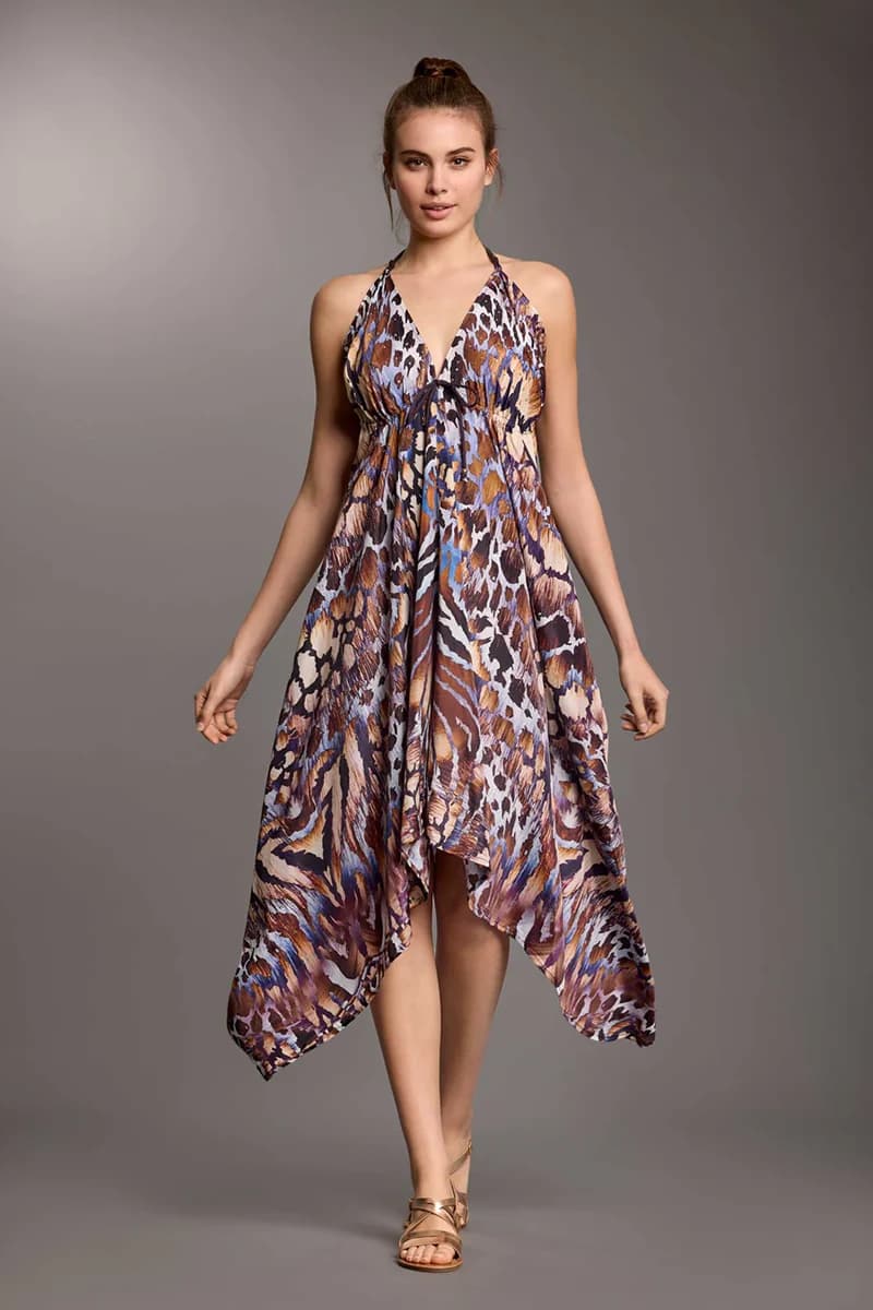 ICONIQUE | Abito lungo scollo americano fantasia animalier - 3