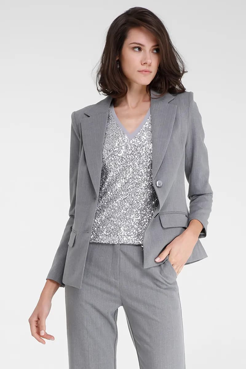 GOA GOA | Giacca blazer in tessuto gessato elasticizzato - 3