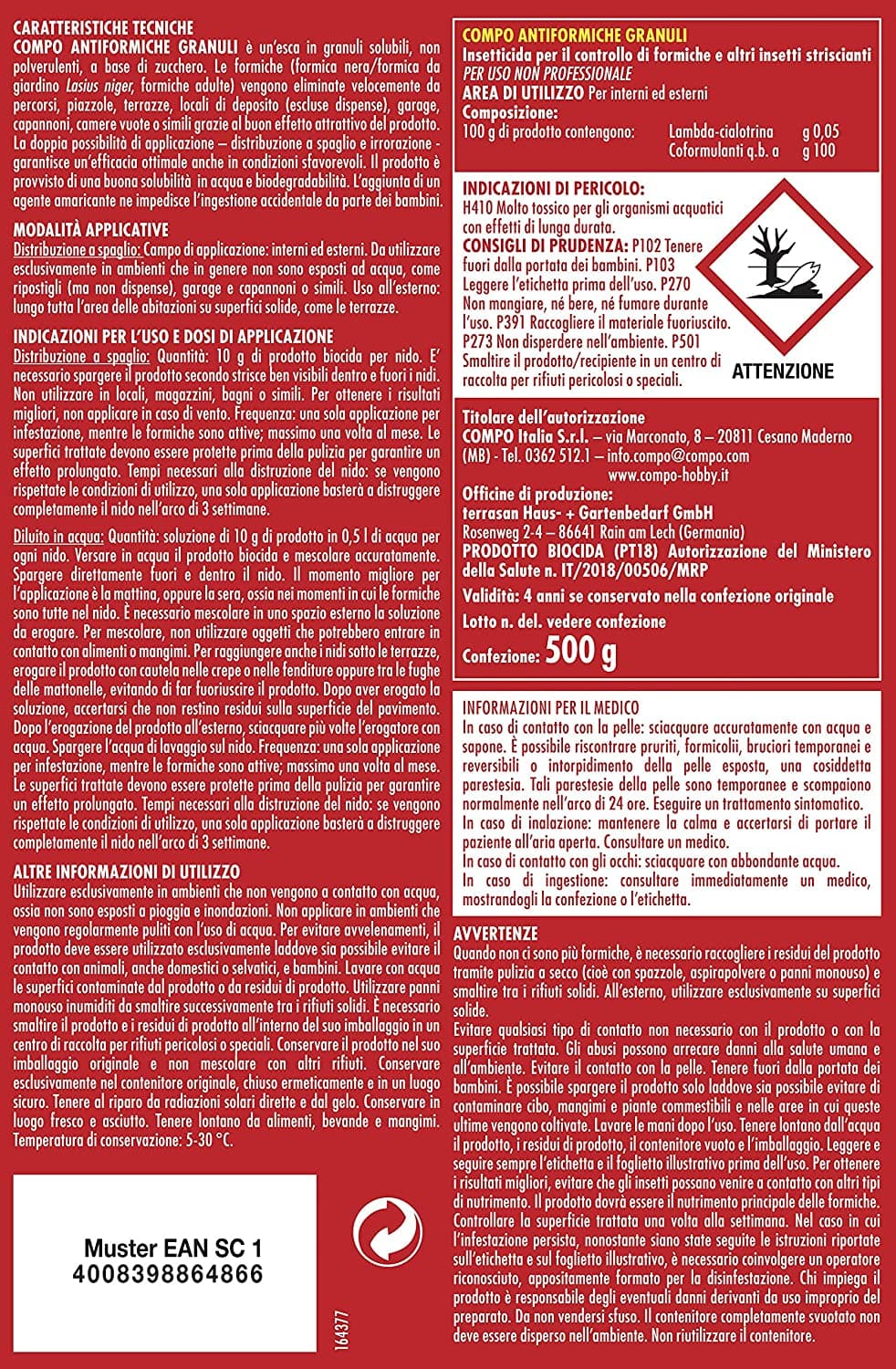 Insetticida granulare anti formiche da 500 gr pronto all'uso per interno ed esterno - 3