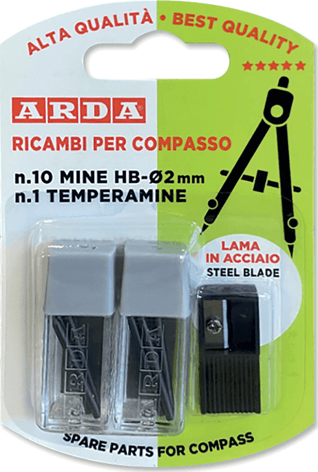 Arda - Blister ricambi per compasso: 10 mine  + 1 temperamine (COMIN)