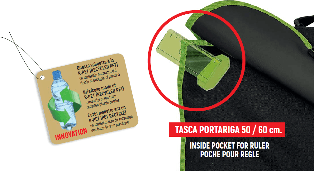 Arda - Elastika Valigetta cartella con tracolla nera in tessuto con tasca porta riga (EL5237) - 3