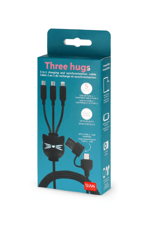 Legami - Cavo 3 in 1 di Ricarica e Sincronizzazione - Three Hugs - Kitty (CCA0005) - 4