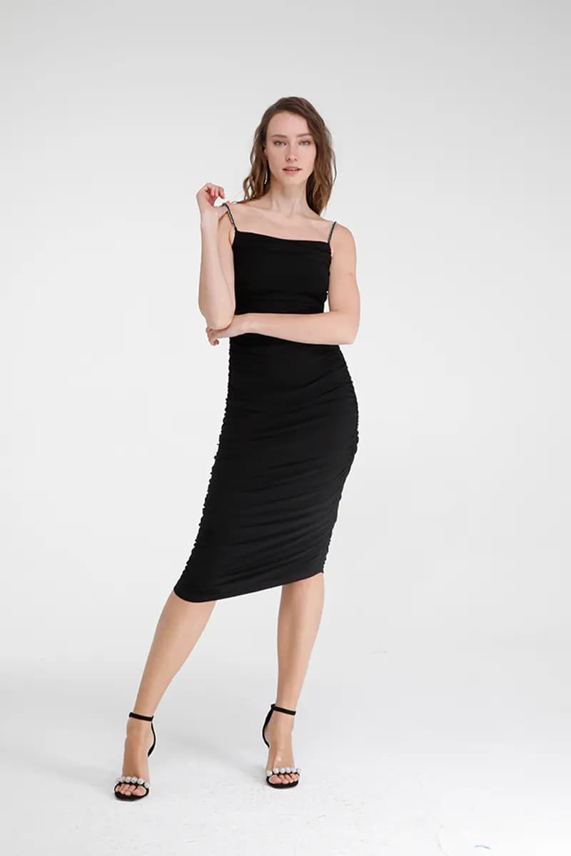 GOA GOA | Vestito longuette arricciato spalline gioiello - 6