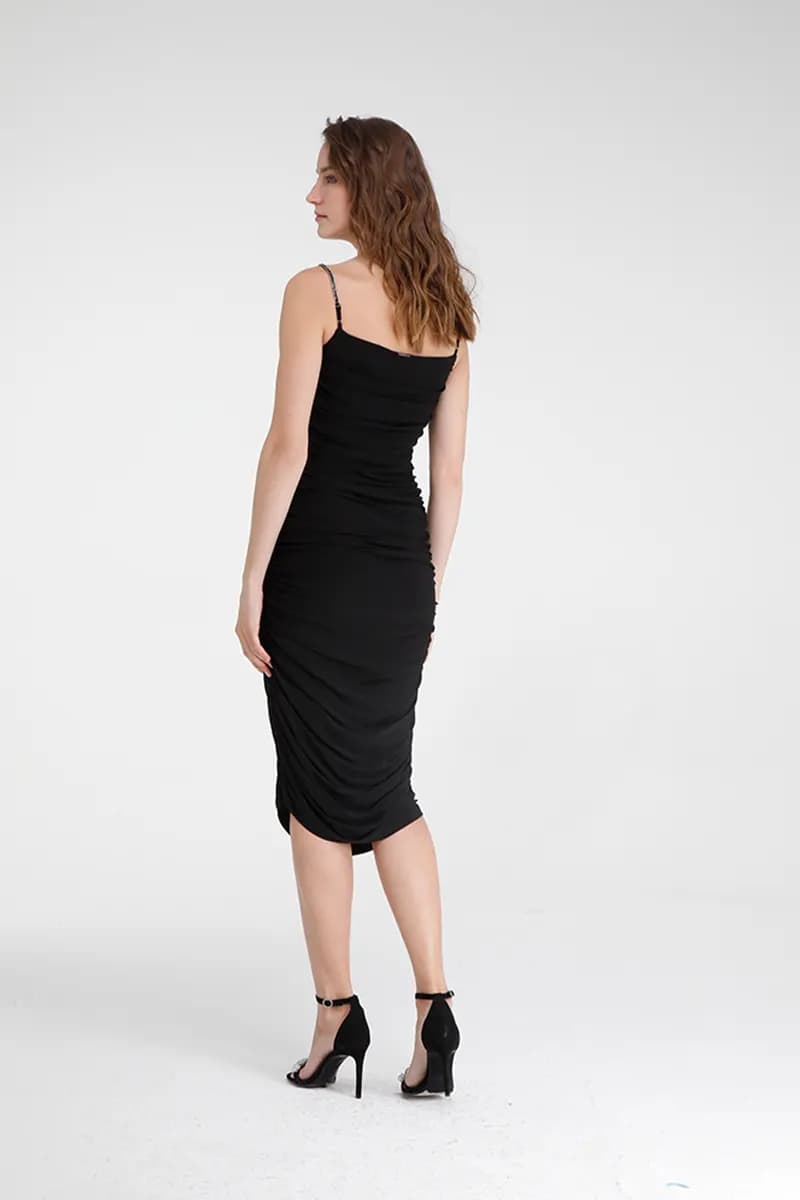 GOA GOA | Vestito longuette arricciato spalline gioiello - 2