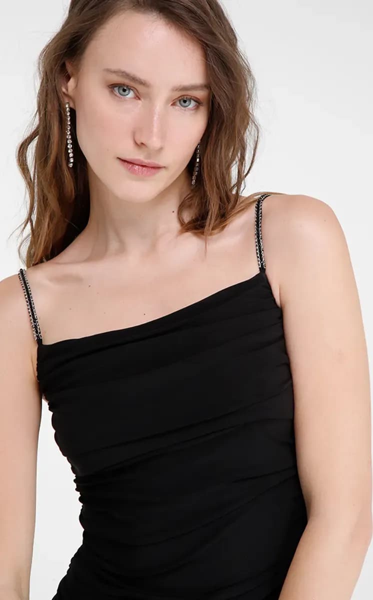 GOA GOA | Vestito longuette arricciato spalline gioiello - 3