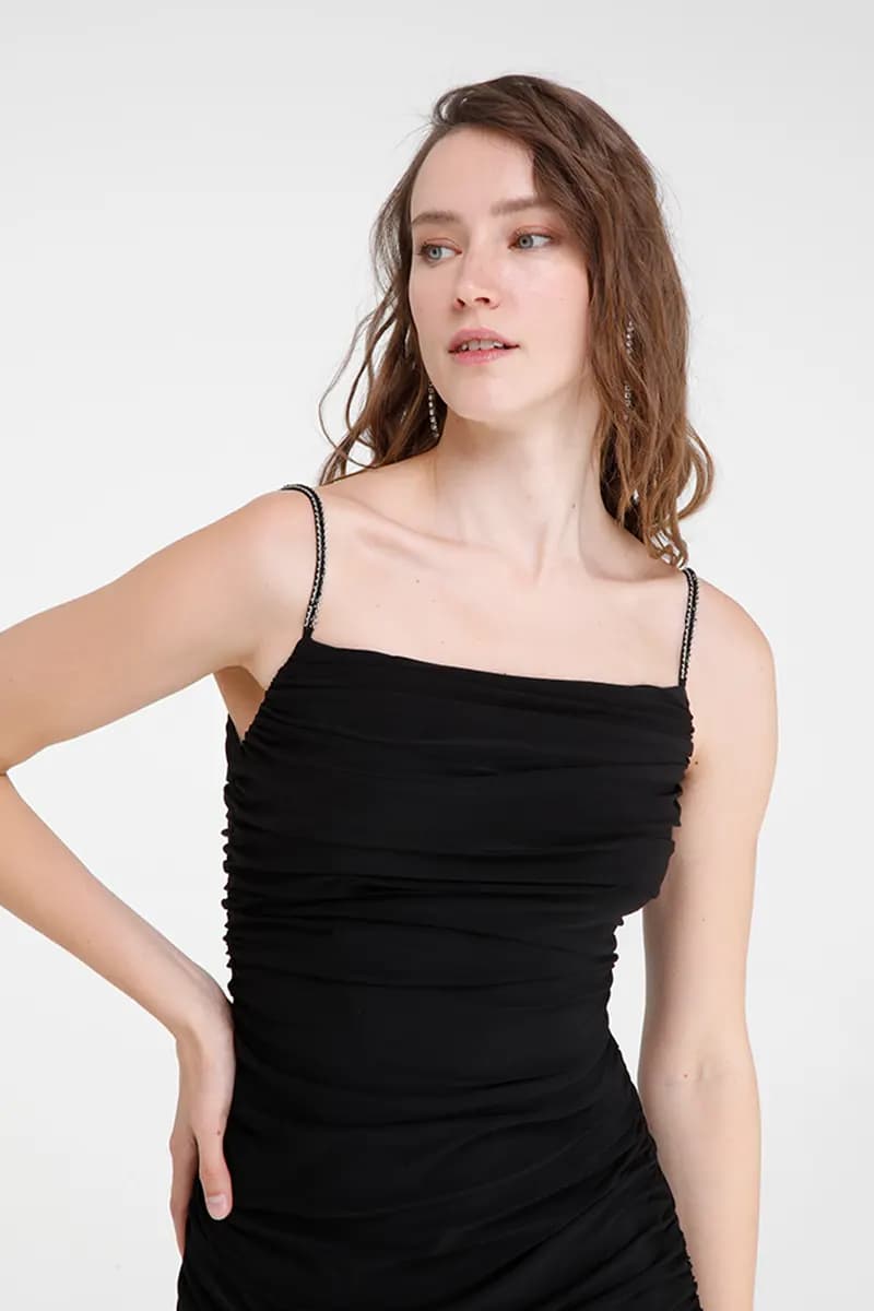 GOA GOA | Vestito longuette arricciato spalline gioiello - 4
