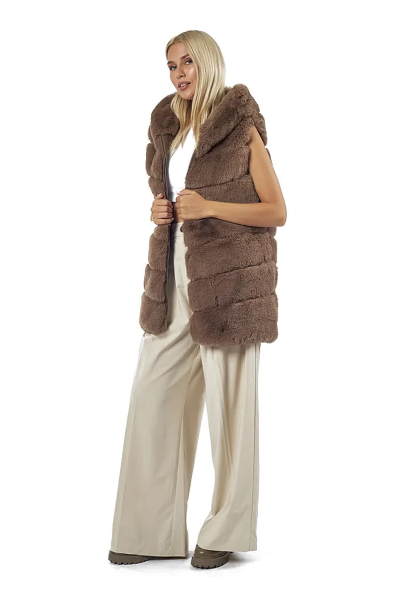 VERDE FASHION | Cappotto lungo eco-pelliccia - 14