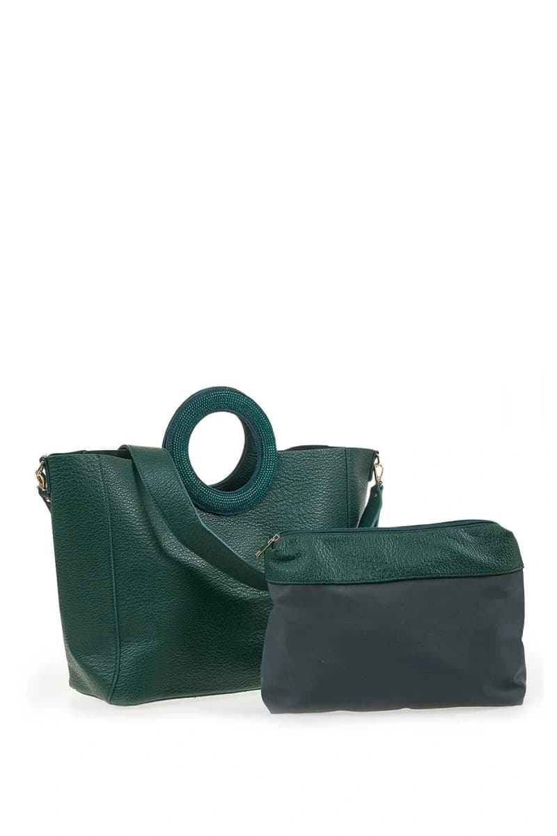 VERDE FASHION | Borsa a spalla ecopelle con oblò - 14