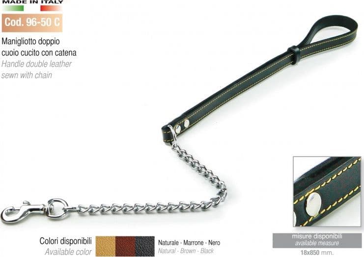 Guinzaglio con catena in doppio cuoio cucito 85 cm - 2