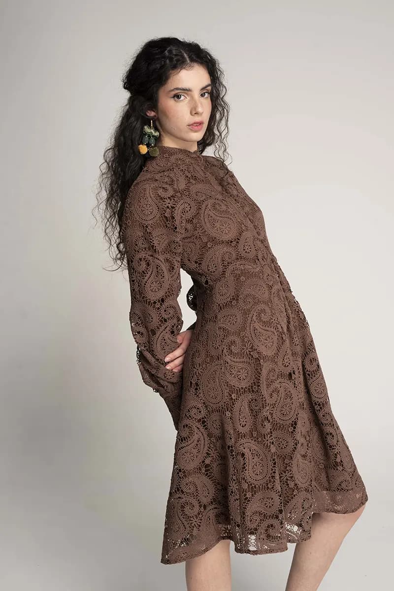 AMOSA | Abito in pizzo fantasia cashmere - 5