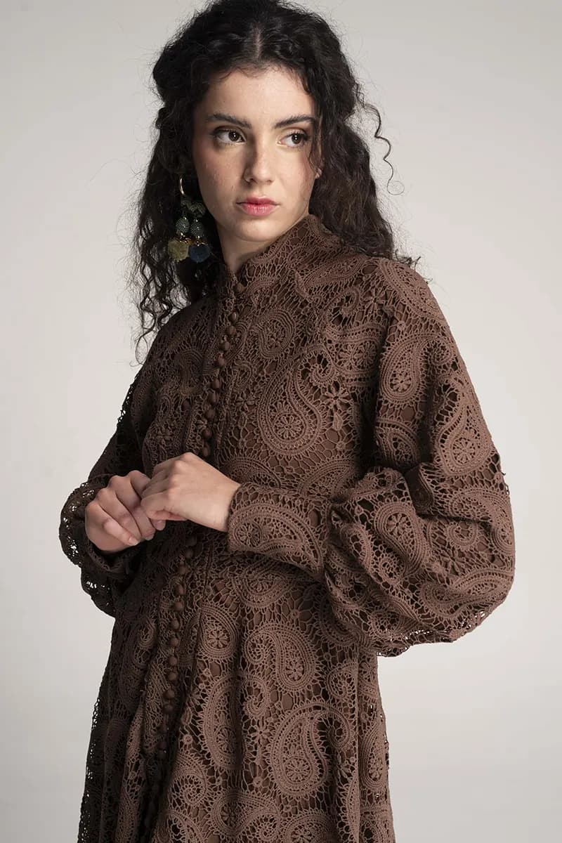 AMOSA | Abito in pizzo fantasia cashmere - 2