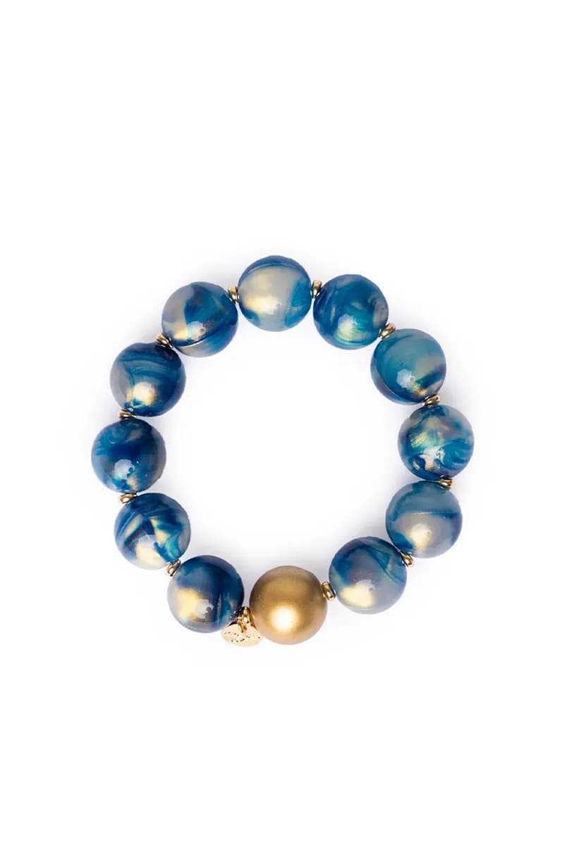 MYA ACCESSORIES | Bracciale elastico con sfere dalle nuances blu - 3