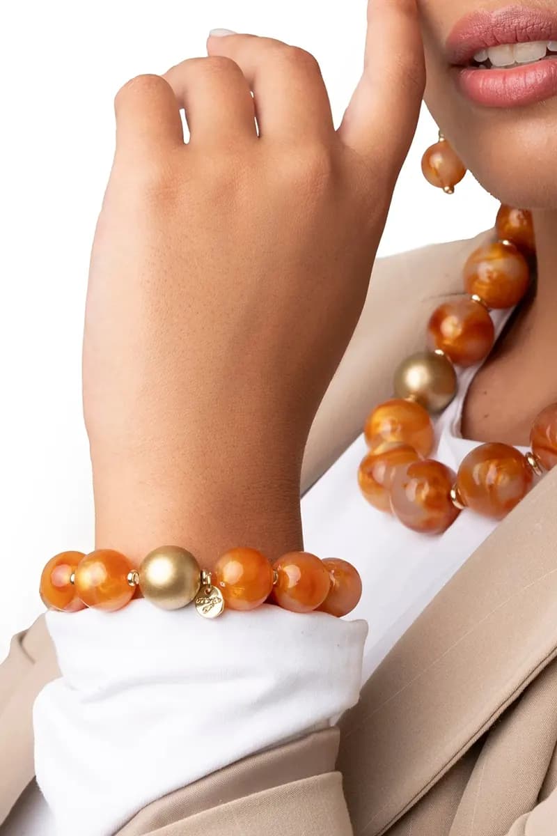 MYA ACCESSORIES | Bracciale elastico con sfere dalle nuances arancio - 4
