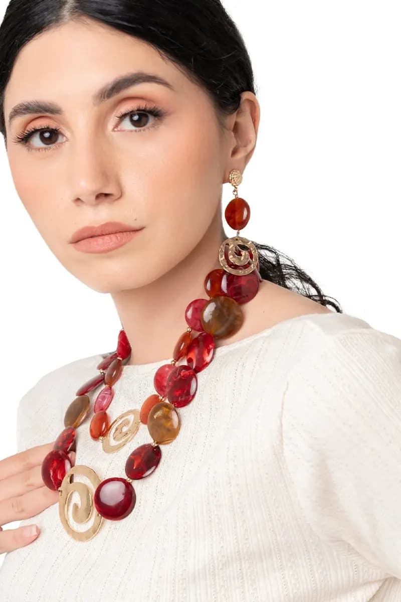 MYA ACCESSORIES | Collana girocollo due linee con pietre in acrilico e inserti spirale - 5