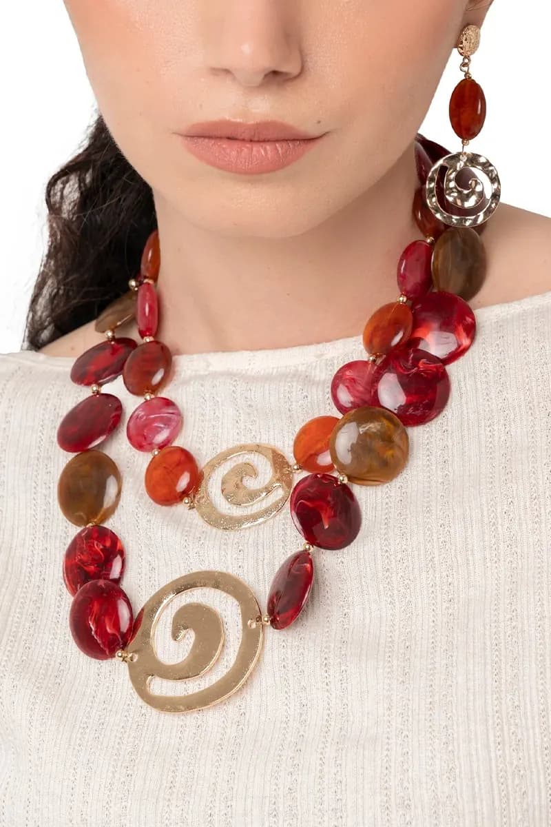 MYA ACCESSORIES | Collana girocollo due linee con pietre in acrilico e inserti spirale - 2