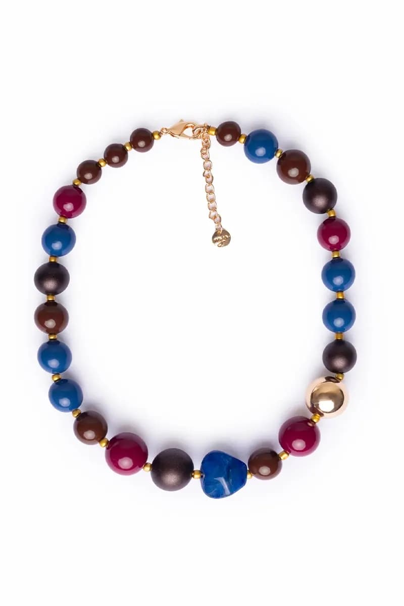 MYA ACCESSORIES | Collana girocollo con sfere in acrilico tono rosso e blu - 3