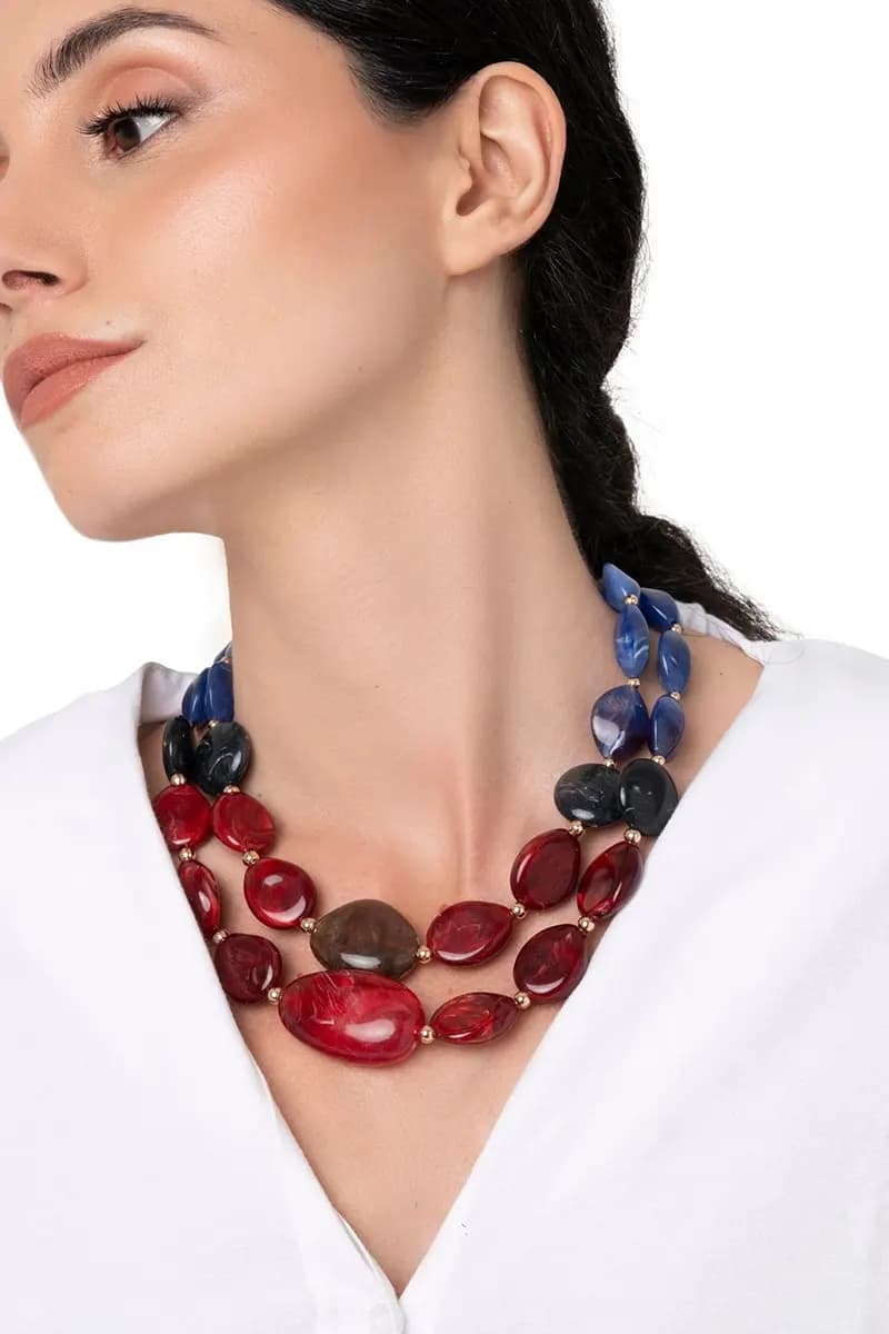 MYA ACCESSORIES | Collana girocollo con due linee di pietre schiacciate in acrilico - 4