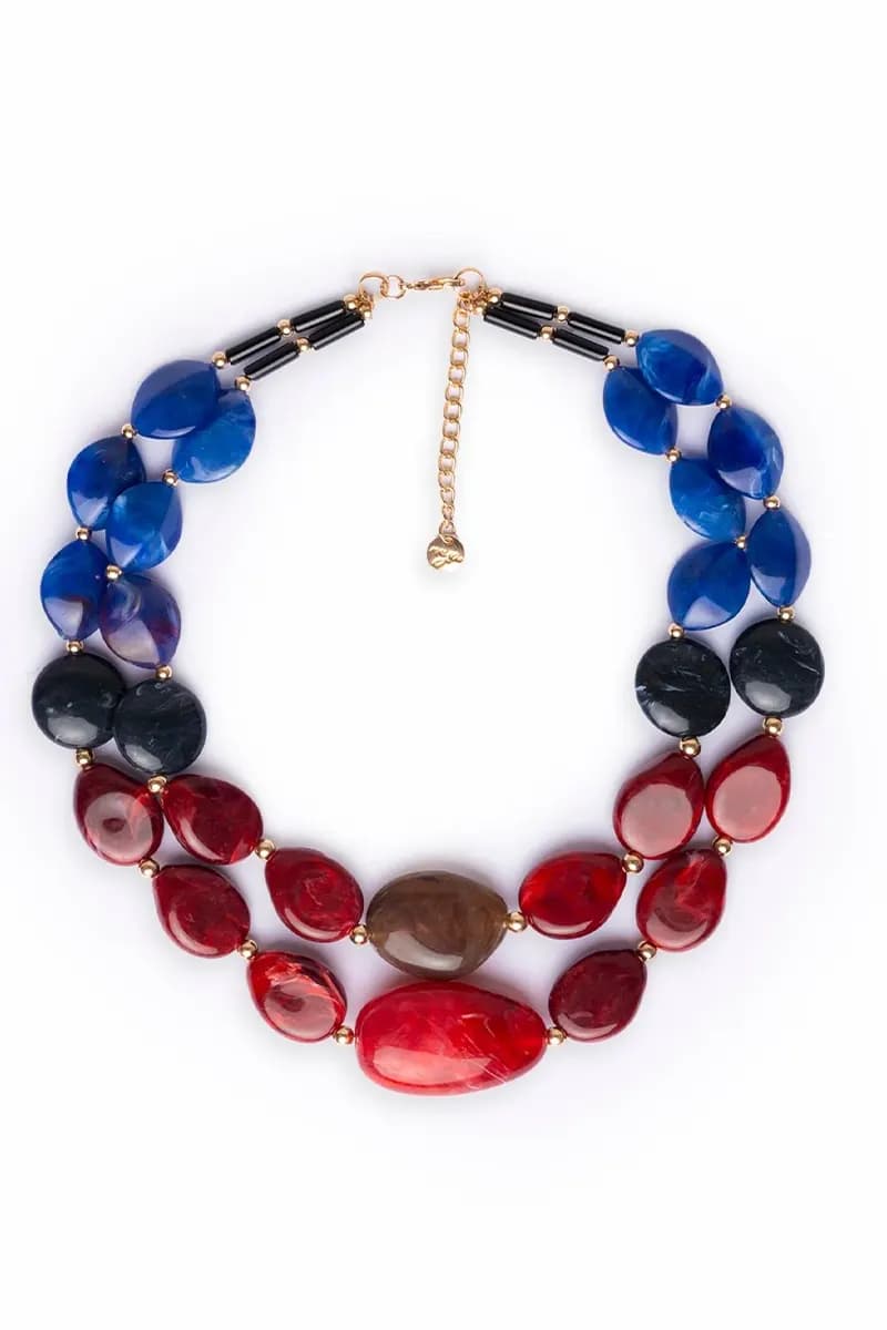 MYA ACCESSORIES | Collana girocollo con due linee di pietre schiacciate in acrilico - 2